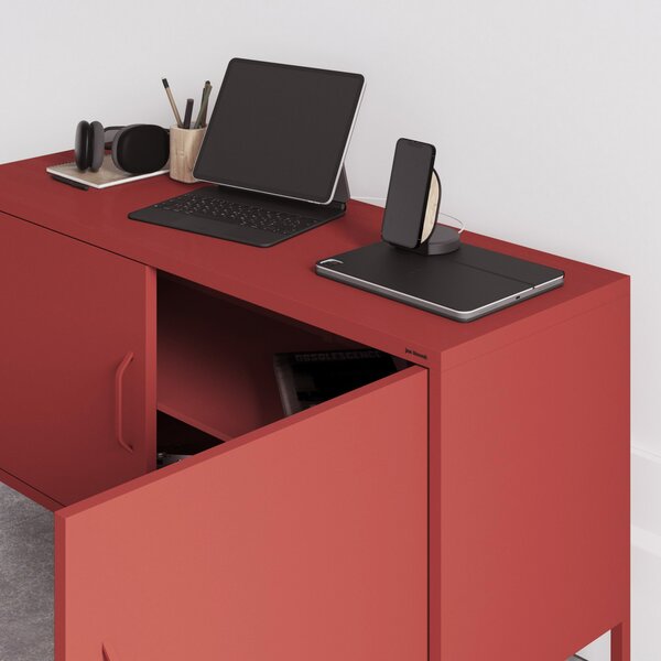 Szafka RTV metalowa na nóżkach czerwona, 1150x595x400 mm: ROSA Modern