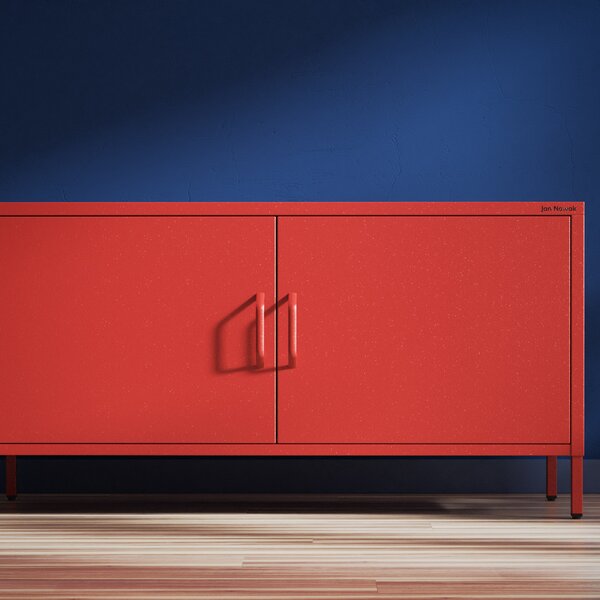 Szafka RTV metalowa na nóżkach czerwona, 1150x595x400 mm: ROSA Modern