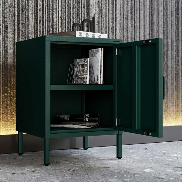 Szafka nocna metalowa na nóżkach butelkowa zieleń, 424x595x400 mm: MIA Modern