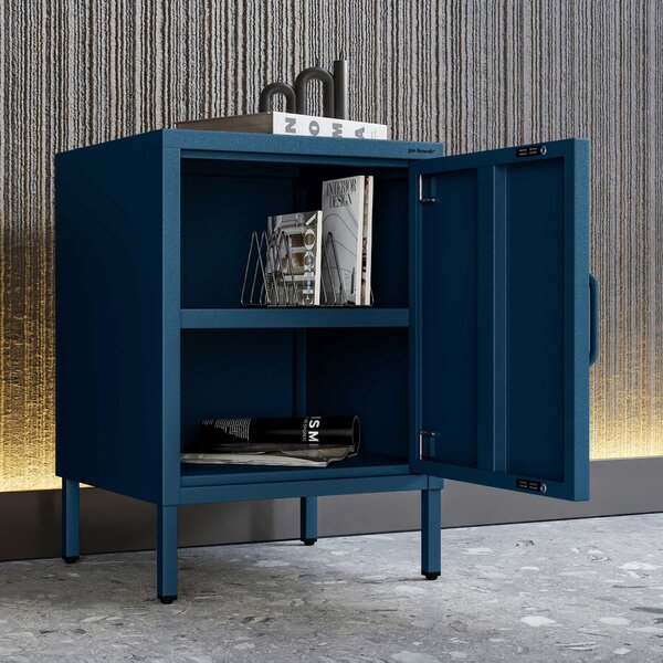 Szafka nocna metalowa na nóżkach granatowa, 424x595x400 mm: MIA Modern
