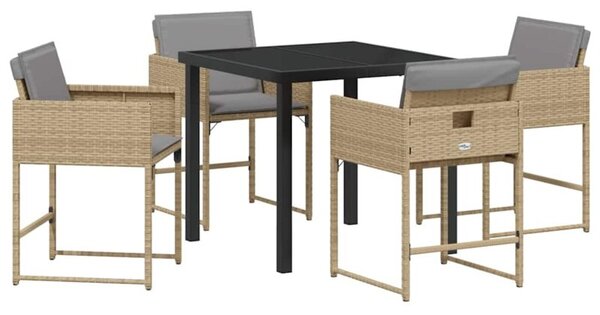 Zestaw Mebli Ogrodowych Komplet Jadalniany Z Poduszkami 5-Częściowy Beżowy Rattan Na Taras Balkon Ogród