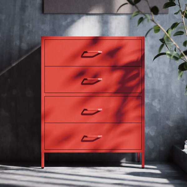 Komoda metalowa niska na nóżkach czerwona, 800x1015x400 mm: CARLA Modern