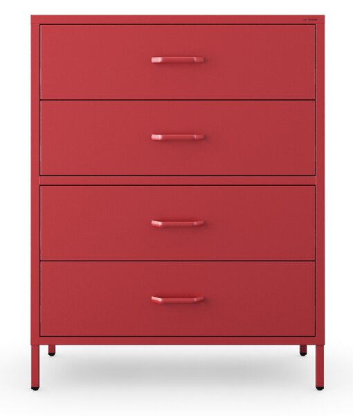 Komoda metalowa niska na nóżkach czerwona, 800x1015x400 mm: CARLA Modern