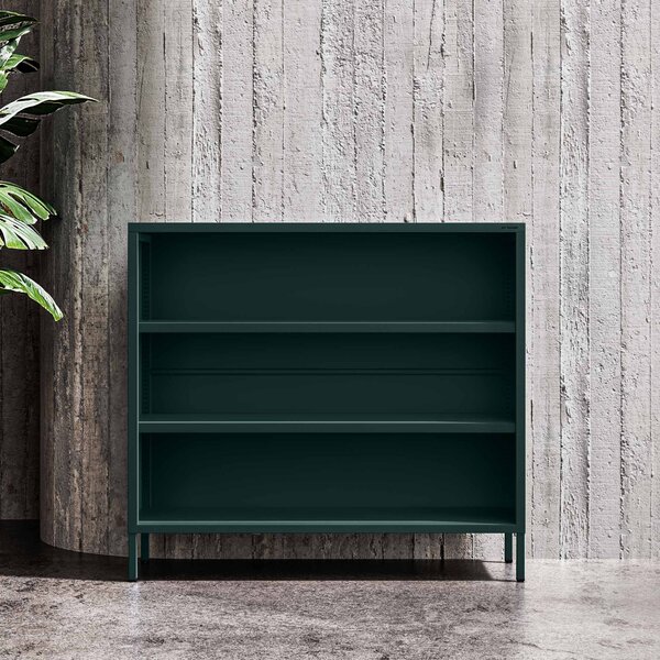 Niski regał metalowy butelkowa zieleń Modern LUCA, 1000 x 900 x 350 mm
