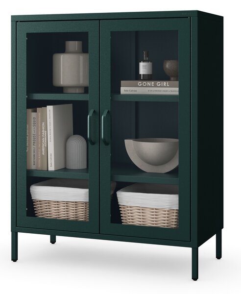Witryna przeszklona niska butelkowa zieleń: Modern GINA, 800 x 1015 x 400 mm