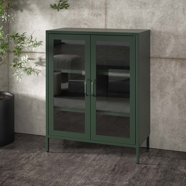 Witryna przeszklona niska butelkowa zieleń: Modern GINA, 800 x 1015 x 400 mm