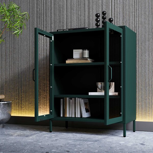 Witryna przeszklona niska butelkowa zieleń: Modern GINA, 800 x 1015 x 400 mm