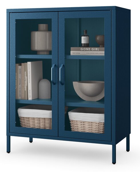 Witryna przeszklona niska granatowa: Modern GINA, 800 x 1015 x 400 mm