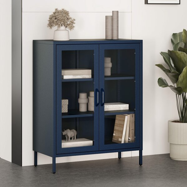 Witryna przeszklona niska granatowa: Modern GINA, 800 x 1015 x 400 mm