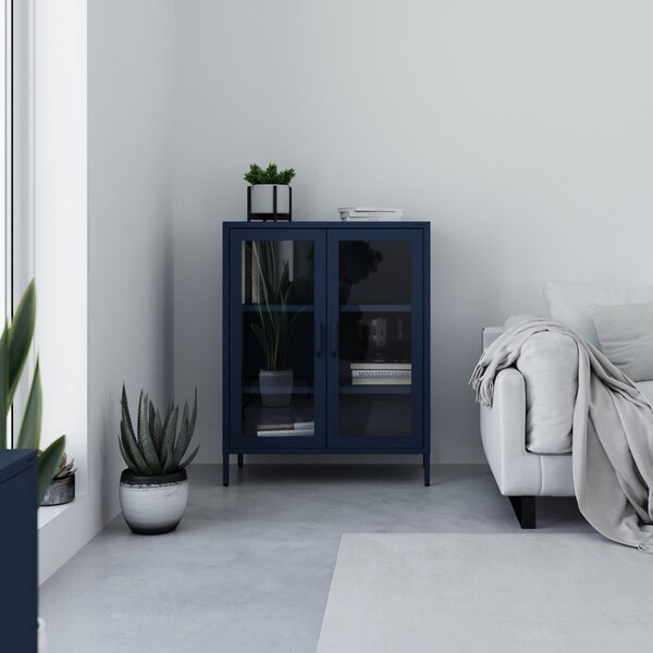 Witryna przeszklona niska granatowa: Modern GINA, 800 x 1015 x 400 mm