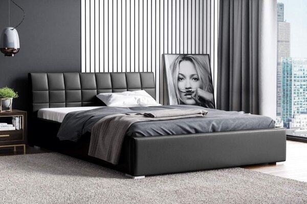 Łóżko tapicerowane pikowane Kendi 140x200 Czarne