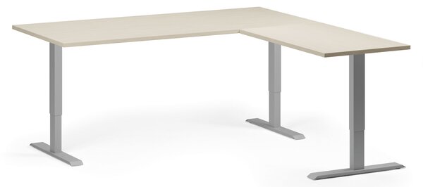 Narożne biurko z regulacją wysokości, 180x180 cm, 3 silniki, L/P, szara podstawa, brzoza
