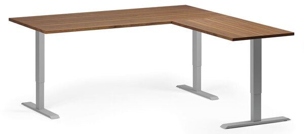 Narożne biurko z regulacją wysokości, 180x180 cm, 3 silniki, L/P, szara podstawa, orzech