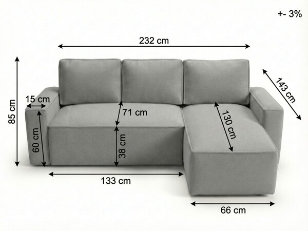 Rozkładana narożna sofa SMART BOUCLE 232x143 cm, ciemnobeżowa, uniwersalna