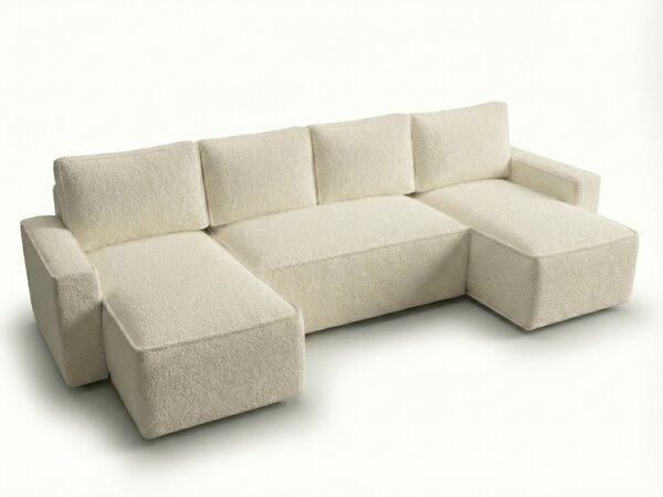 Rozkładana sofa narożna w kształcie U SMART BOUCLE 303x140 cm, kremowa