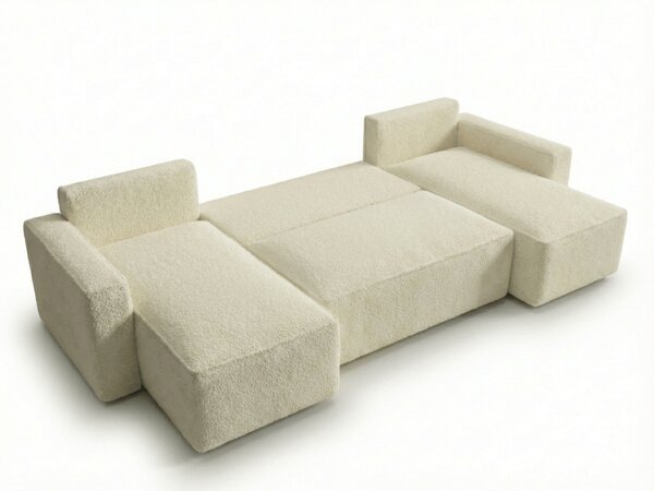 Rozkładana sofa narożna w kształcie U SMART BOUCLE 303x143 cm, szarobeżowa