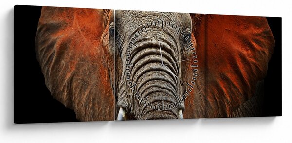 Obraz - Słonie z Tsavo (z zegarem) (90x30 cm)