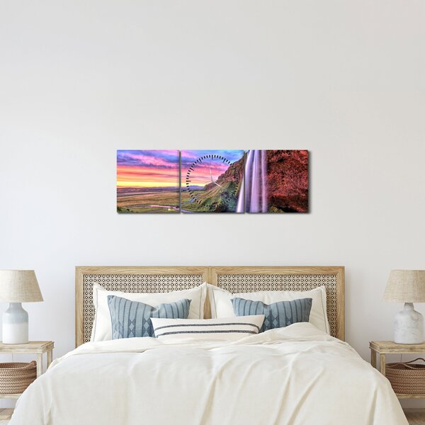 Obraz - Wodospad Seljalandsfoss (z zegarem) (90x30 cm)