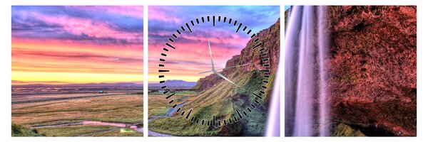 Obraz - Wodospad Seljalandsfoss (z zegarem) (90x30 cm)