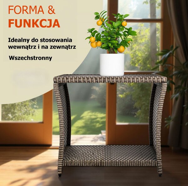 Stolik pomocniczy polirattanowy ROCCO, 40x45x45cm, kremowy Casaria