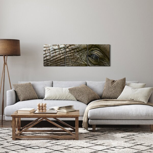 Obraz - Zbliżenie na stare oko słonia (z zegarem) (90x30 cm)