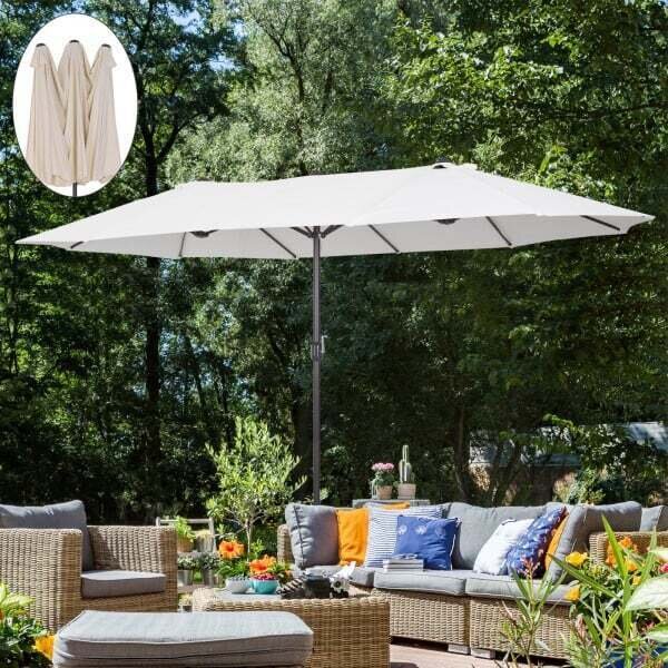 Parasol Outsunny Double 455 x 265 cm, parasol z ochroną UV i korbą, wiatroodporny parasol balkonowy, parasol z korbą, osłona przeciwsłoneczna
