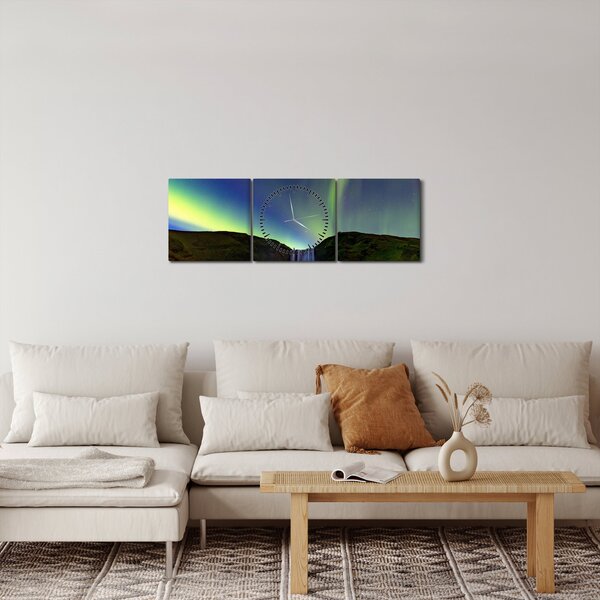 Obraz - Zorza polarna na Islandii (z zegarem) (90x30 cm)