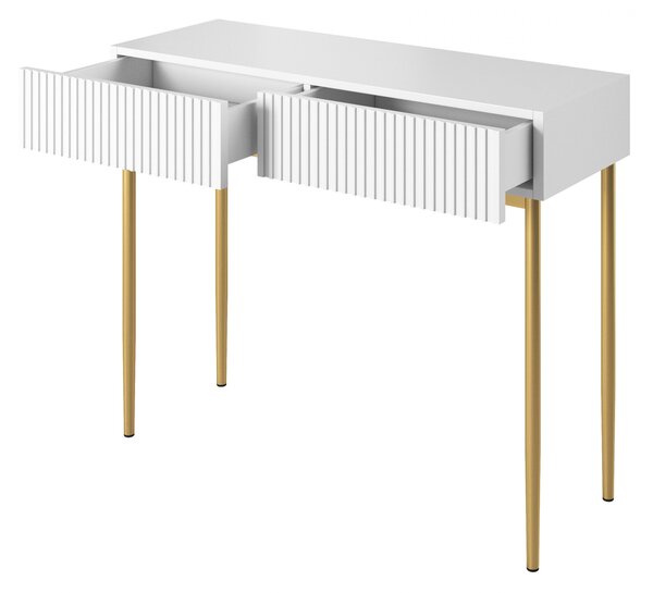 Toaletka Nicole 100 cm z szufladami - biały mat / złote nóżki