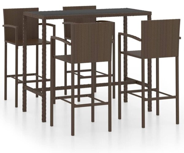 Zestaw Mebli Ogrodowych Komplet Barowy 5-Częściowy Brązowy Rattan Na Taras Balkon Ogród
