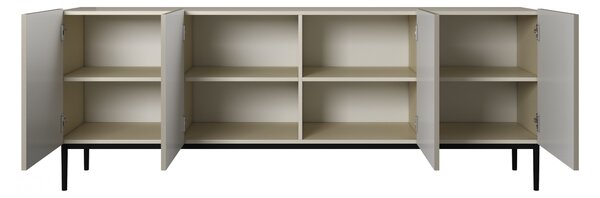 Komoda Nicole 200 cm czterodrzwiowa z ryflowanym frontem - kaszmir / czarne nóżki