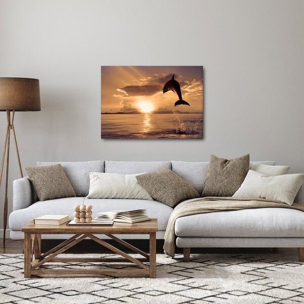Obraz - Delfin o zachodzie słońca (70x50 cm)