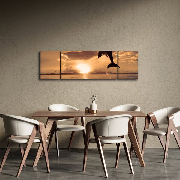 Obraz - Delfin o zachodzie słońca (170x50 cm)