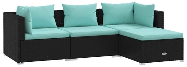 Zestaw Mebli Ogrodowych Komplet Wypoczynkowy Z Poduszkami 4-Częściowy Czarny Rattan Na Taras Balkon Ogród
