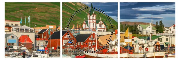 Obraz - Húsavík (z zegarem) (90x30 cm)