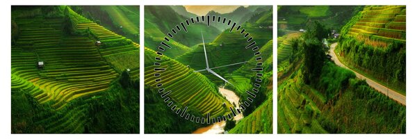 Obraz - Tarasy ryżowe Mu Cang Chai (z zegarem) (90x30 cm)
