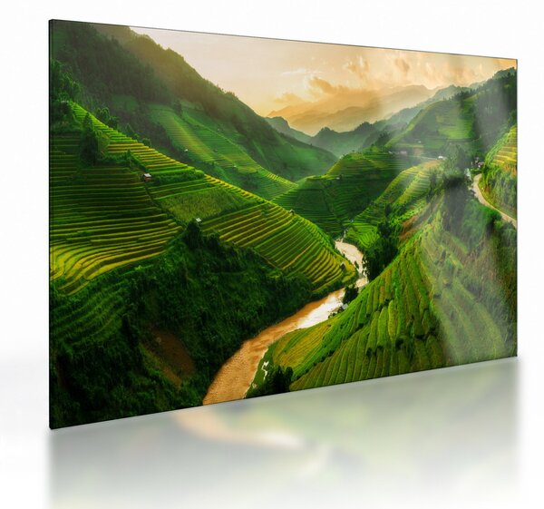 Obraz na szkle - Tarasy ryżowe Mu Cang Chai (70x50 cm)