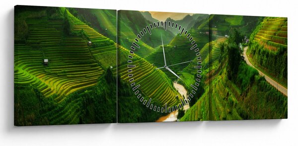 Obraz - Tarasy ryżowe Mu Cang Chai (z zegarem) (90x30 cm)