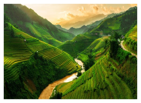 Obraz na szkle - Tarasy ryżowe Mu Cang Chai (70x50 cm)