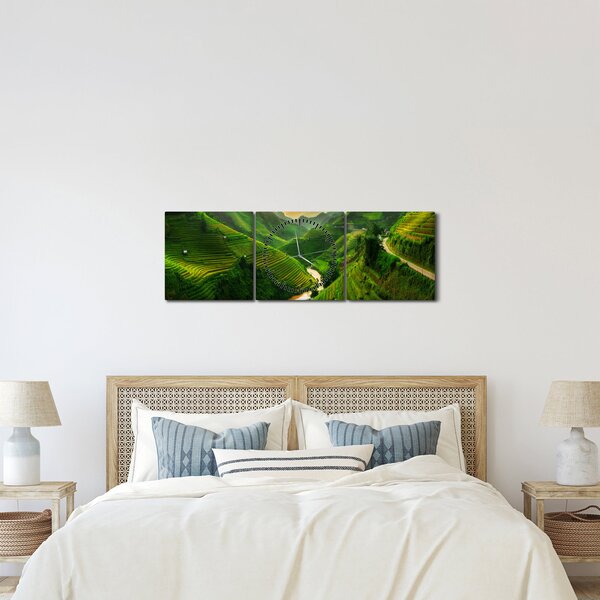 Obraz - Tarasy ryżowe Mu Cang Chai (z zegarem) (90x30 cm)