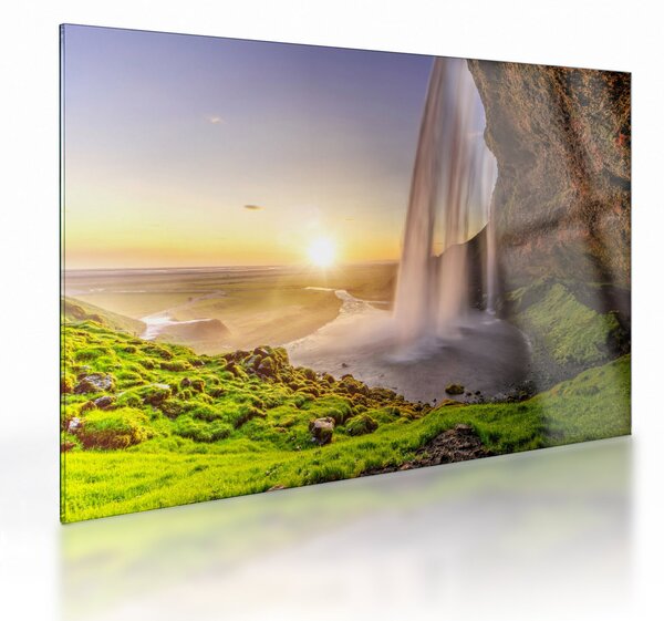 Obraz na szkle - Seljalandsfoss od tyłu jaskini (70x50 cm)