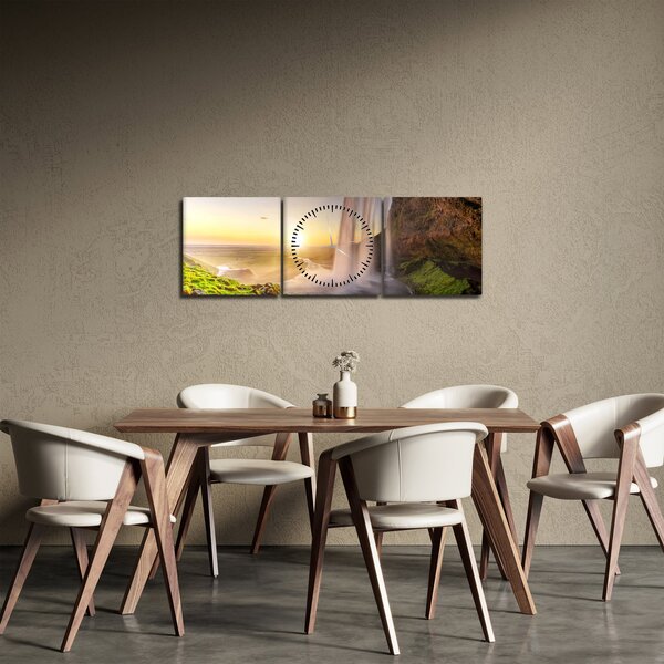 Obraz - Seljalandsfoss od tyłu jaskini (z zegarem) (90x30 cm)