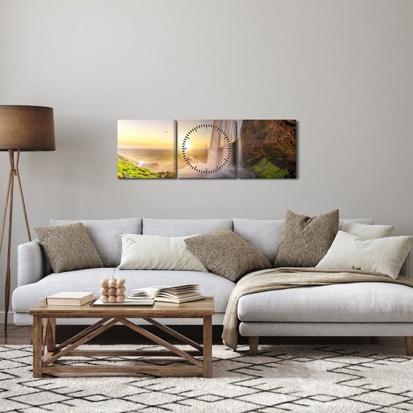 Obraz - Seljalandsfoss od tyłu jaskini (z zegarem) (90x30 cm)