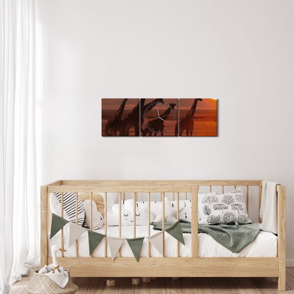 Obraz - Żyrafy na afrykańskiej sawannie (z zegarem) (90x30 cm)