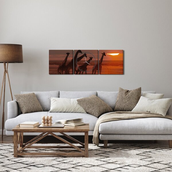 Obraz - Żyrafy na afrykańskiej sawannie (z zegarem) (90x30 cm)