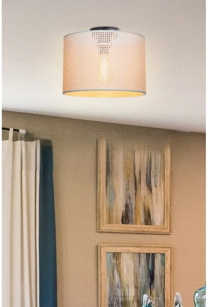Kremowa lampa sufitowa z tekstylnym kloszem ø 30 cm Goza – Squid Lighting