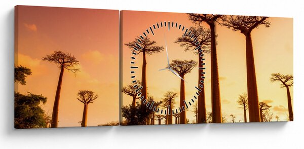 Obraz - Zachód słońca w Baobab Alley (z zegarem) (90x30 cm)