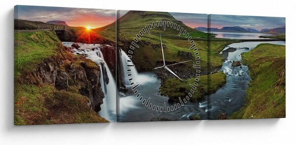 Obraz - Kirkjufell o zachodzie słońca (z zegarem) (90x30 cm)