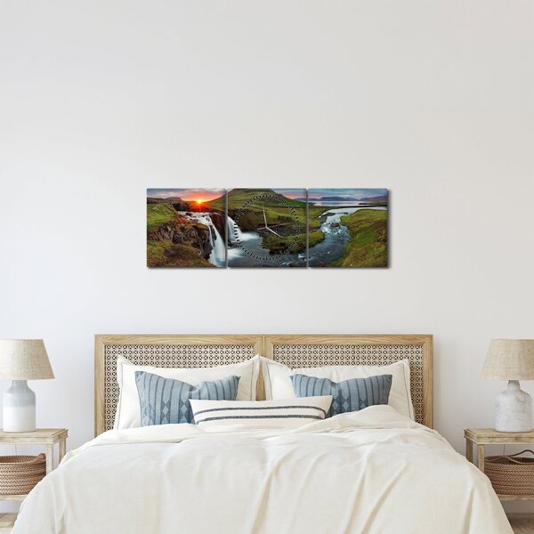 Obraz - Kirkjufell o zachodzie słońca (z zegarem) (90x30 cm)