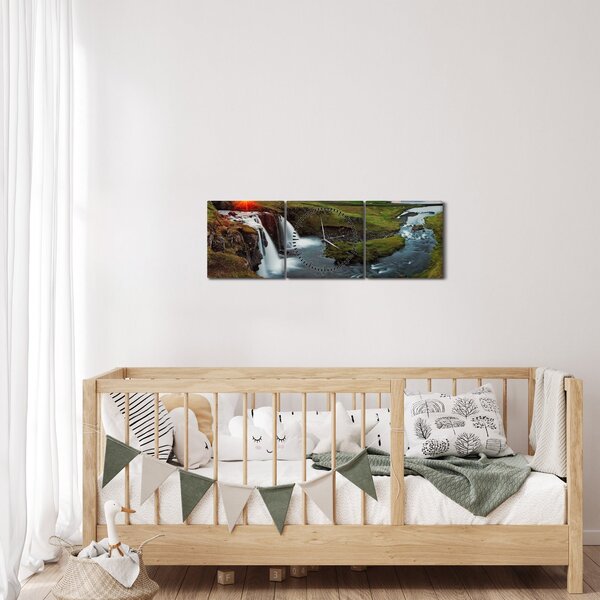 Obraz - Kirkjufell o zachodzie słońca (z zegarem) (90x30 cm)