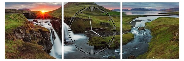 Obraz - Kirkjufell o zachodzie słońca (z zegarem) (90x30 cm)